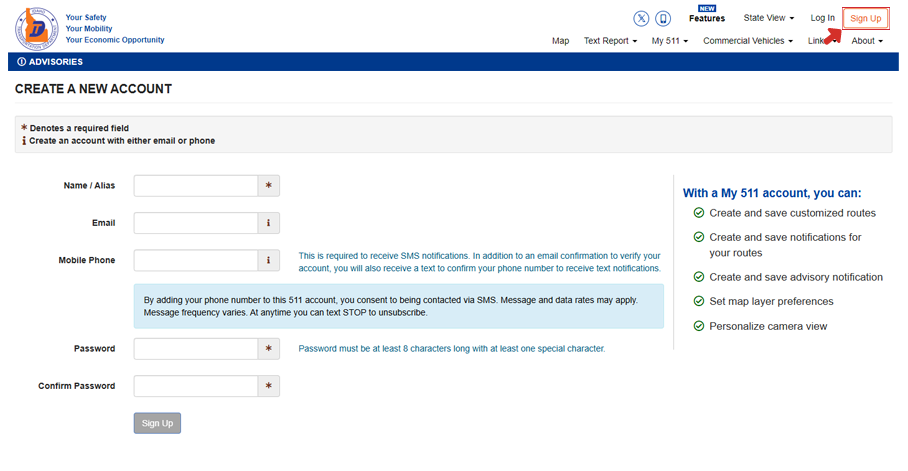 Signing up with Idaho 511